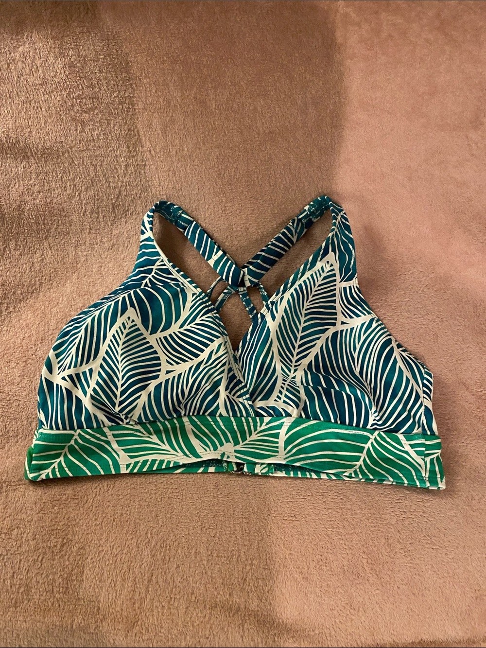 next Green and Teal Leaf-Print Bikini Top